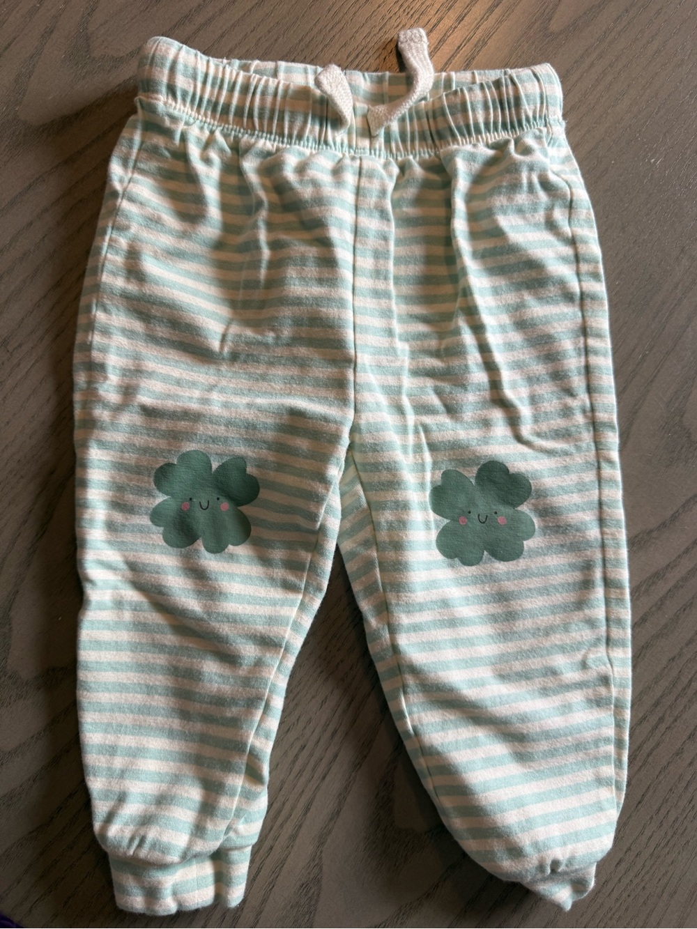 Old Navy Mint & White Striped Jogger Pants with Clover Appliqués - worn once